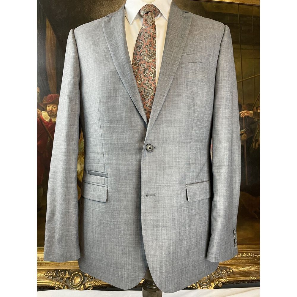 Express 42L PHOTOGRAPHER Fitted Gray Sharkskin Wool Blend 2Btn‎ Blazer Jacket